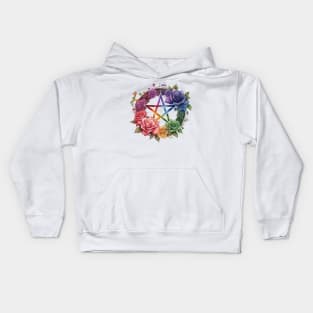 Pentacle with Multicolor  Roses Kids Hoodie